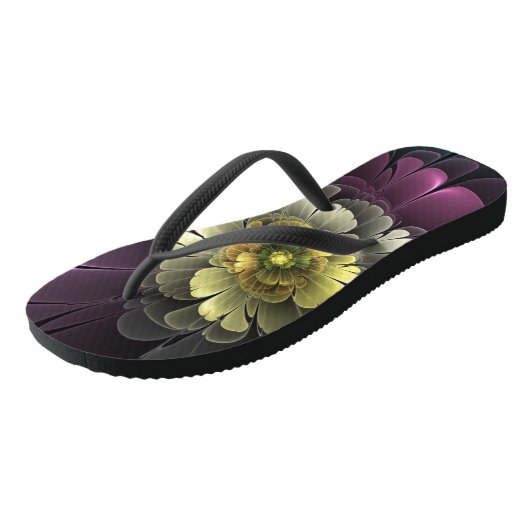 Abstract Modern Purper Khaki Grijs Fractal Bloem Teenslippers (Schuin)