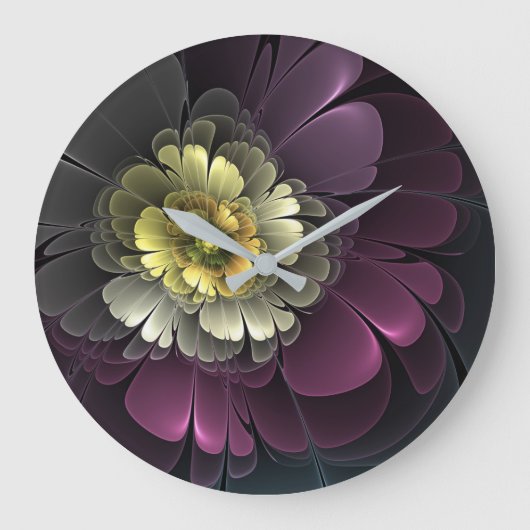 Abstract Modern Purpur Khaki Gray Fractal Flower Grote Klok (Voorkant)
