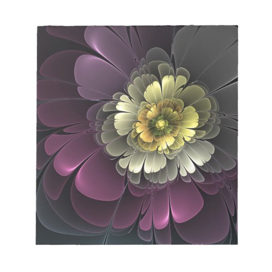 Abstract Modern Purpur Khaki Gray Fractal Flower Notitieblok (Voorkant)