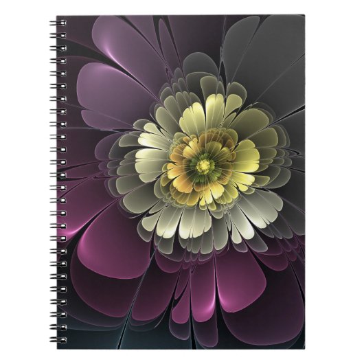 Abstract Modern Purpur Khaki Gray Fractal Flower Notitieboek (Voorkant)