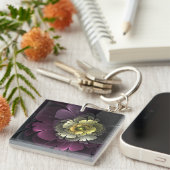 Abstract Modern Purpur Khaki Gray Fractal Flower Sleutelhanger (Voorkant Rechts)