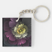 Abstract Modern Purpur Khaki Gray Fractal Flower Sleutelhanger (Achterkant)