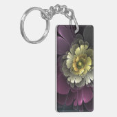 Abstract Modern Purpur Khaki Gray Fractal Flower Sleutelhanger (Voorkant Links)