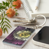 Abstract Modern Purpur Khaki Gray Fractal Flower Sleutelhanger (Voorkant Rechts)
