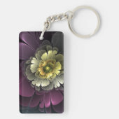 Abstract Modern Purpur Khaki Gray Fractal Flower Sleutelhanger (achterkant)