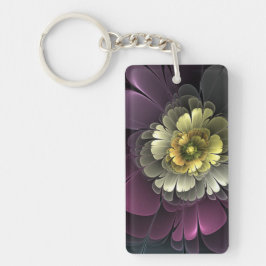 Abstract Modern Purpur Khaki Gray Fractal Flower Sleutelhanger