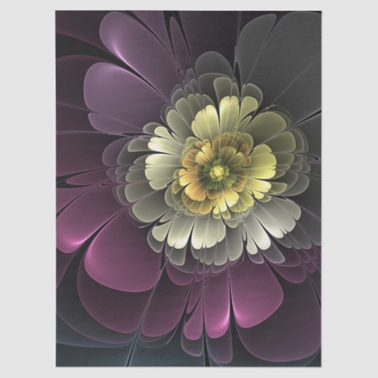 Abstract Modern Purpur Khaki Gray Fractal Flower Tissuepapier (Voorkant)