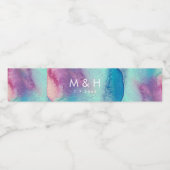 Abstract Modern Roze Blauw Groen Waterverf Bruilof Waterfles Etiket (Enkel label)