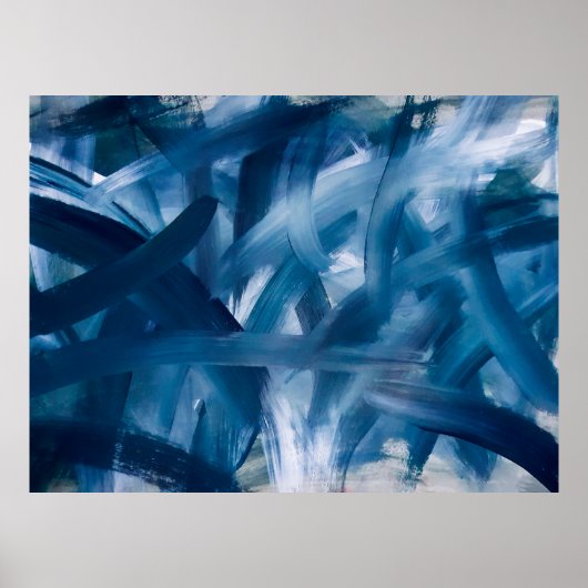 Abstract modern schilderlandschap. Blauwe nachtkun Poster (Voorkant)