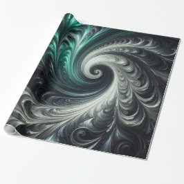 Abstract Modern Swirling Green, Silver and Black Cadeaupapier