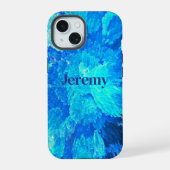 Abstract, modern, turquoise mozaïek iPhone 15 case (Achterkant)