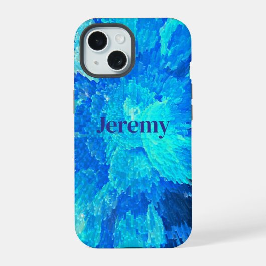 Abstract, modern, turquoise mozaïek iPhone 15 case (Achterkant)