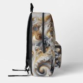 Abstract modern wervelend goud, zwart en wit bedrukte rugzak (Links)