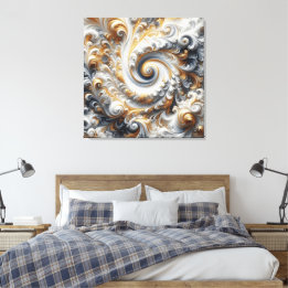 Abstract modern wervelend goud, zwart en wit canvas afdruk