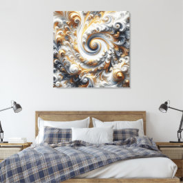 Abstract modern wervelend goud, zwart en wit canvas afdruk