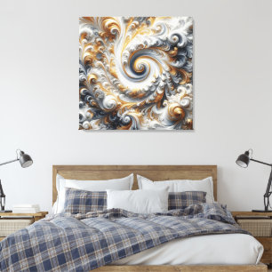 Abstract modern wervelend goud, zwart en wit canvas afdruk