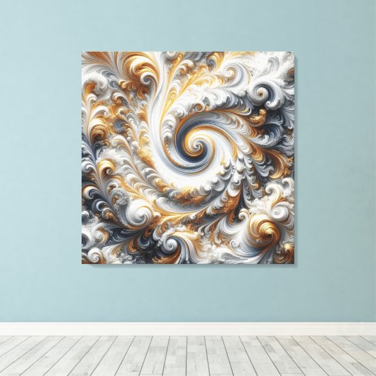 Abstract modern wervelend goud, zwart en wit canvas afdruk (Insitu (Houten vloer))