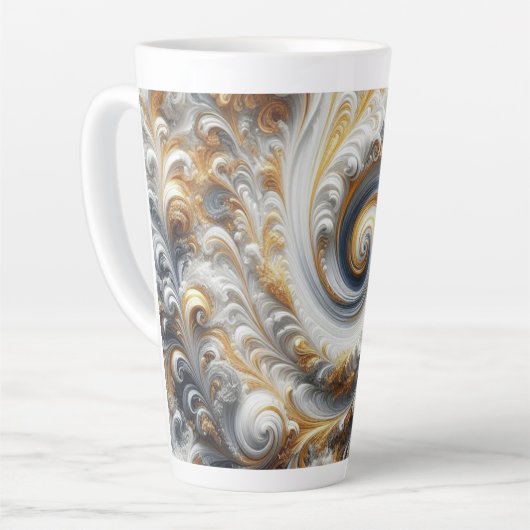 Abstract modern wervelend goud, zwart en wit latte mok (Linkerhoek)