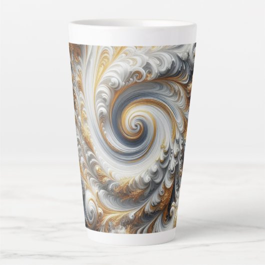 Abstract modern wervelend goud, zwart en wit latte mok (Voorkant)