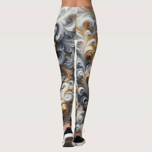 Abstract modern wervelend goud, zwart en wit leggings (Achterkant)
