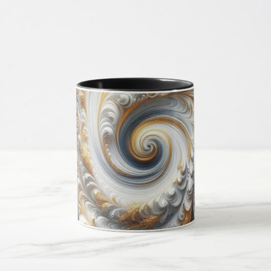 Abstract modern wervelend goud, zwart en wit mok (Midden)