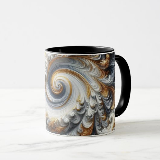 Abstract modern wervelend goud, zwart en wit mok (Voorkant rechts)