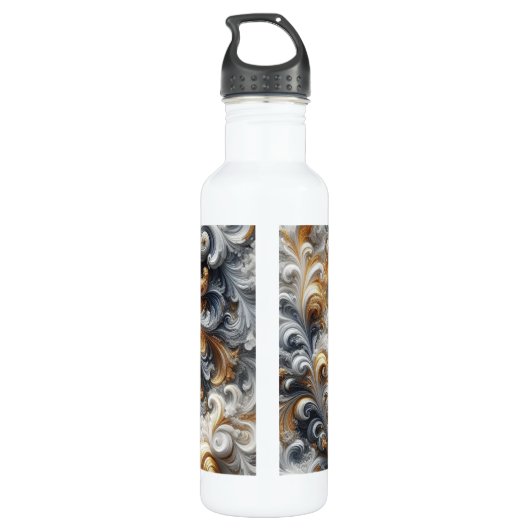 Abstract modern wervelend goud, zwart en wit waterfles  (Achterkant)