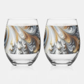 Abstract modern wervelend goud, zwart en wit wijnglas zonder voet (Achterkant)