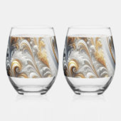 Abstract modern wervelend goud, zwart en wit wijnglas zonder voet (Voorkant)