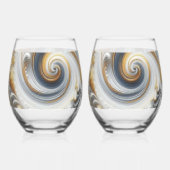 Abstract modern wervelend goud, zwart en wit wijnglas zonder voet (Links)