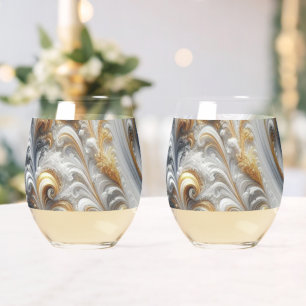 Abstract modern wervelend goud, zwart en wit wijnglas zonder voet