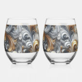 Abstract modern wervelend goud, zwart en wit wijnglas zonder voet (Rechts)