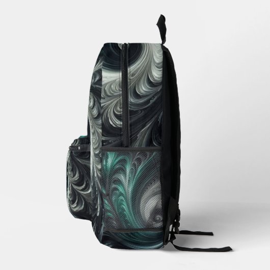 Abstract Modern Wervelend Groen, Zilver en Zwart Bedrukte Rugzak (Rechts)