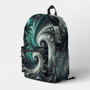 Abstract Modern Wervelend Groen, Zilver en Zwart Bedrukte Rugzak