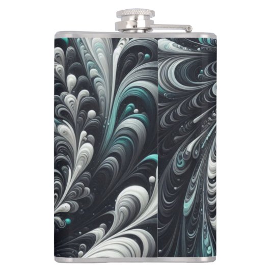 Abstract Modern Wervelend Groen, Zilver en Zwart Heupfles (Achterkant)