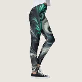 Abstract Modern Wervelend Groen, Zilver en Zwart Leggings