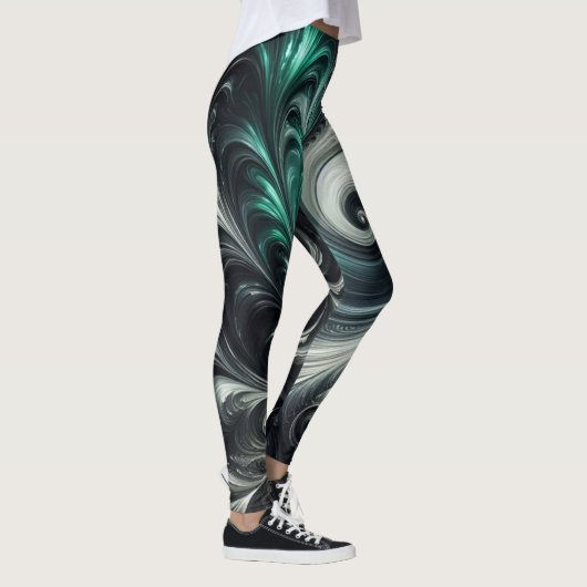 Abstract Modern Wervelend Groen, Zilver en Zwart Leggings (Rechts)