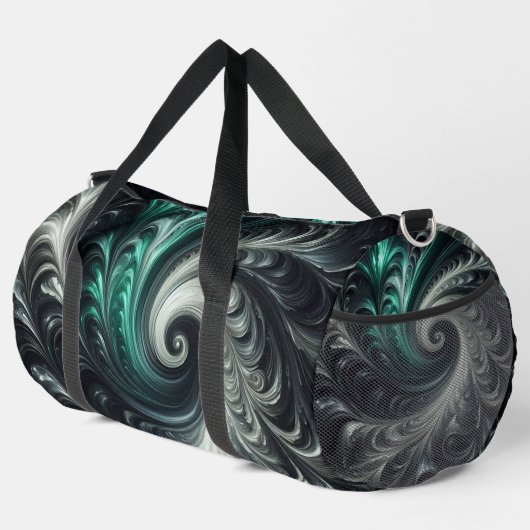 Abstract Modern Wervelend Groen, Zilver en Zwart Plunjezak (Rechterhoek)