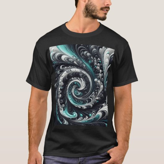 Abstract Modern Wervelend Groen, Zilver en Zwart T-shirt (Voorkant)