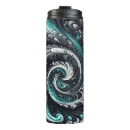 Abstract Modern Wervelend Groen, Zilver en Zwart Thermosbeker