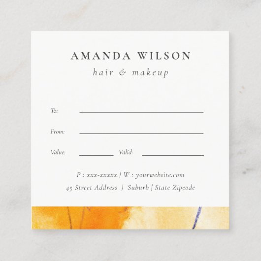 Abstract Modern Yellow Blue Art Cadeaubon Vierkante Visitekaartje (Achterkant)