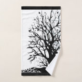 Abstract modern zwart boomsilhouet wit bad handdoek (Handdoek)