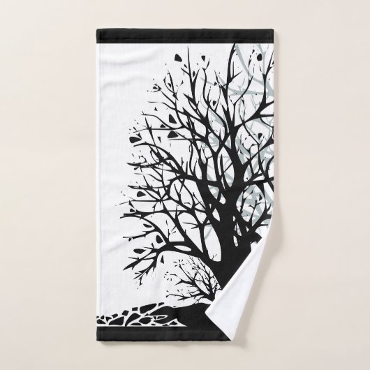 Abstract modern zwart boomsilhouet wit bad handdoek (Handdoek)