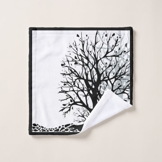 Abstract modern zwart boomsilhouet wit bad handdoek (Wasdoekje)