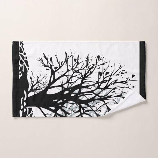 Abstract modern zwart boomsilhouet wit bad handdoek (Handdoek)