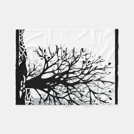 Abstract modern zwart boomsilhouet wit fleece deken (Voorkant (Horizontaal))