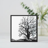 Abstract modern zwart boomsilhouet wit kaart (Staand voorkant)