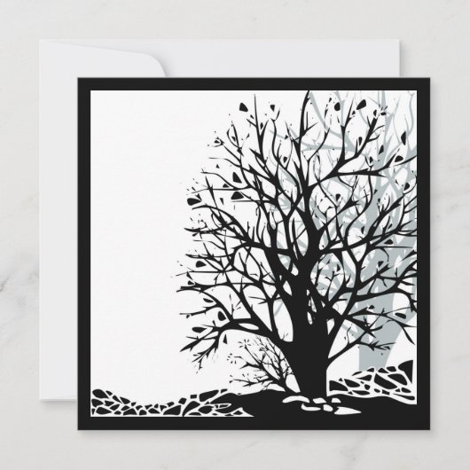 Abstract modern zwart boomsilhouet wit kaart (Voorkant)