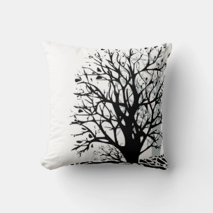 Abstract modern zwart boomsilhouet wit kussen