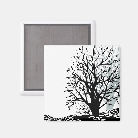 Abstract modern zwart boomsilhouet wit magneet (Voorkant / Achterkant)